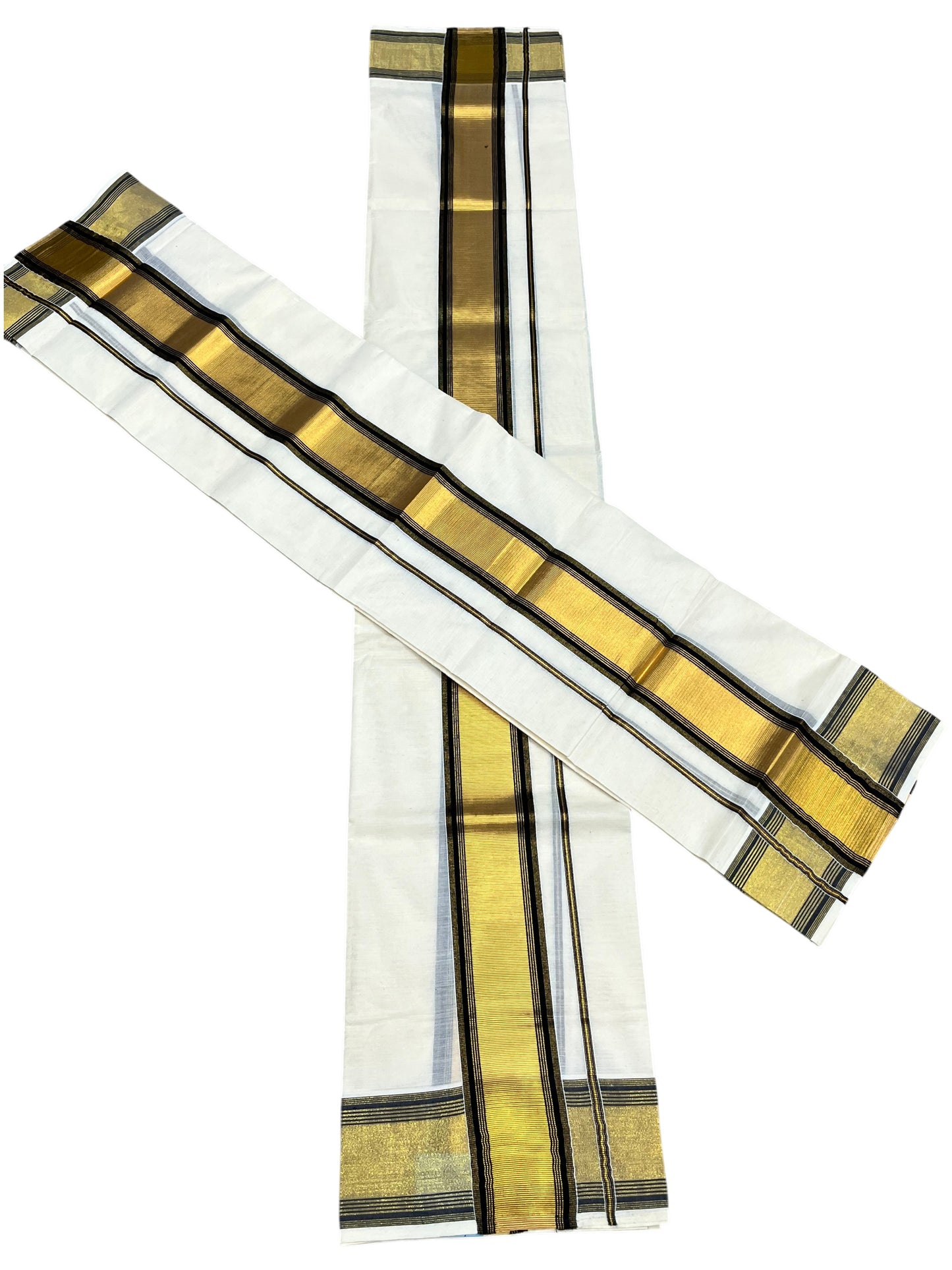 Southloom Pure Cotton Kerala  Set Mundu (Mundum Neriyathum) Single with Black and Kasavu Border 2.80 Mtrs SLKK