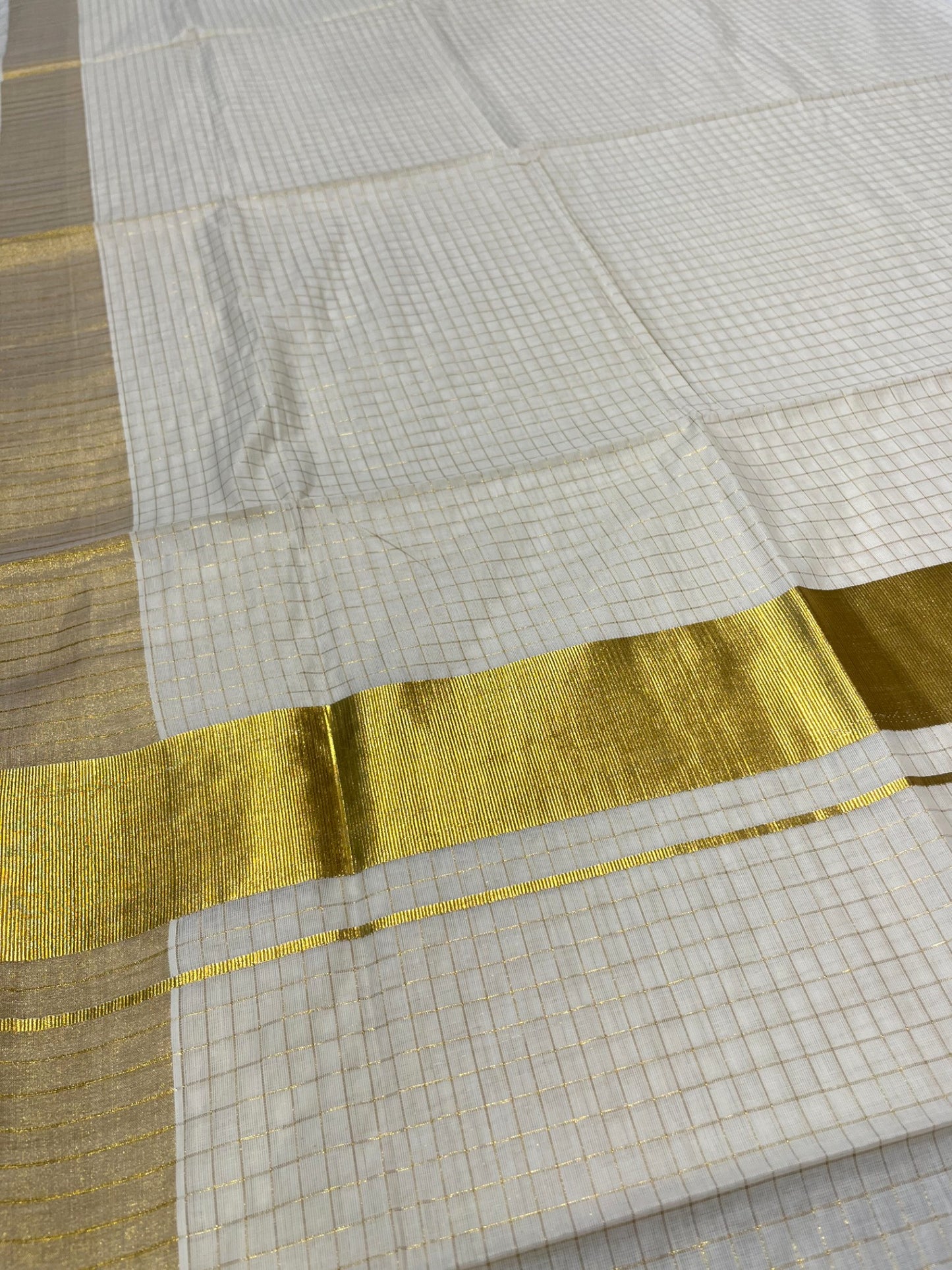 Southloom Pure Cotton Kerala Kasavu Check Design Saree