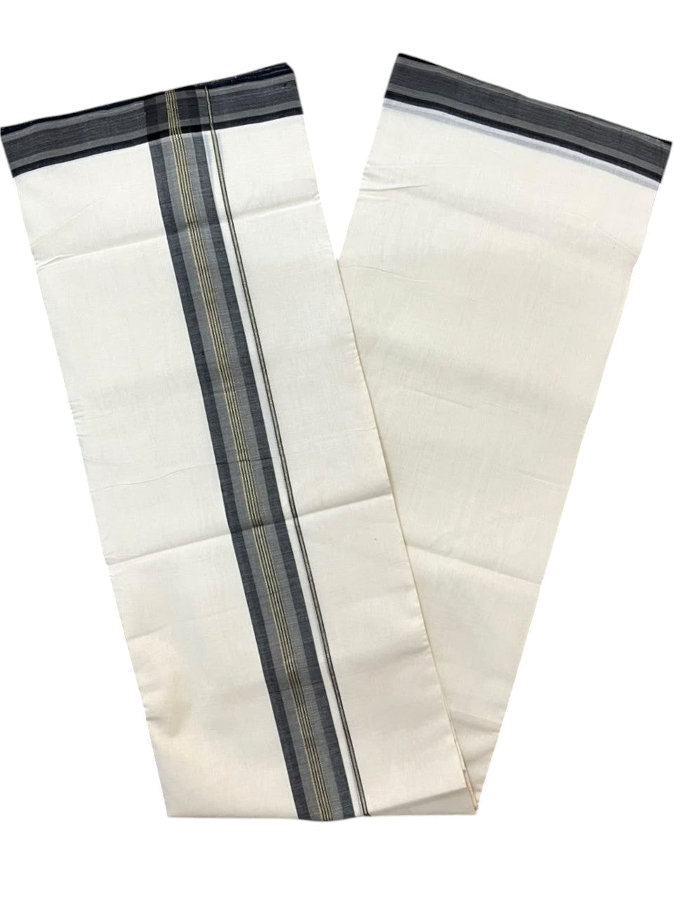 Southloom Balaramapuram Unakkupaavu Premium Handloom Cotton Double Mundu with Gold Kasavu and Gray Border