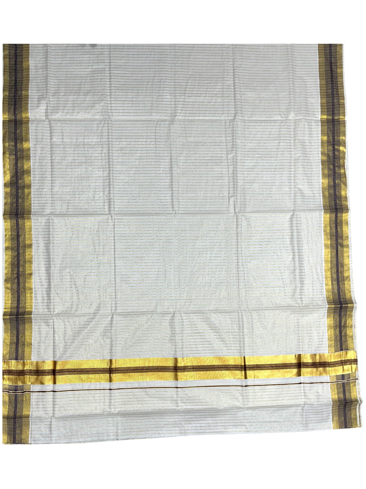 Southloom Pure Cotton Kerala Kasavu Lines Design Saree with Brown Border