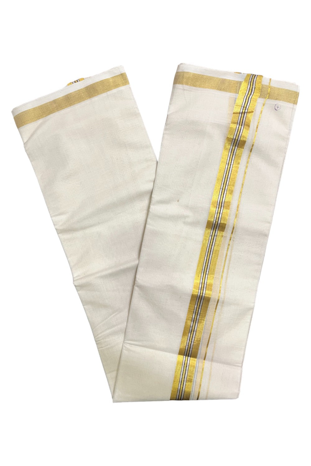 Premium Balaramapuram Handloom Unakkupaavu Cotton Double Mundu with Silver and Golden Kasavu Border (Onam 2024 Collection)