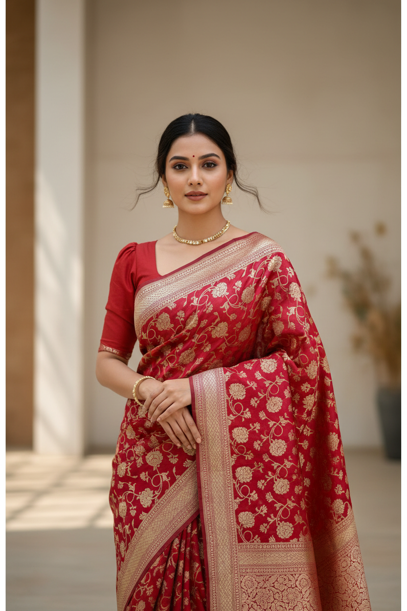 Southloom  Banarasi Silk Saree with Woven Work on Body and Borders