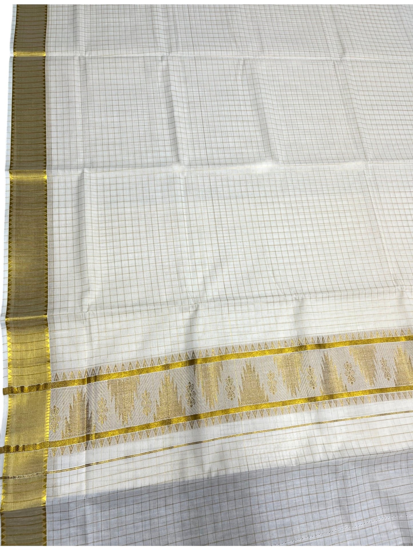 Southloom Pure Cotton Kerala Kasavu Check Saree with Woven Work