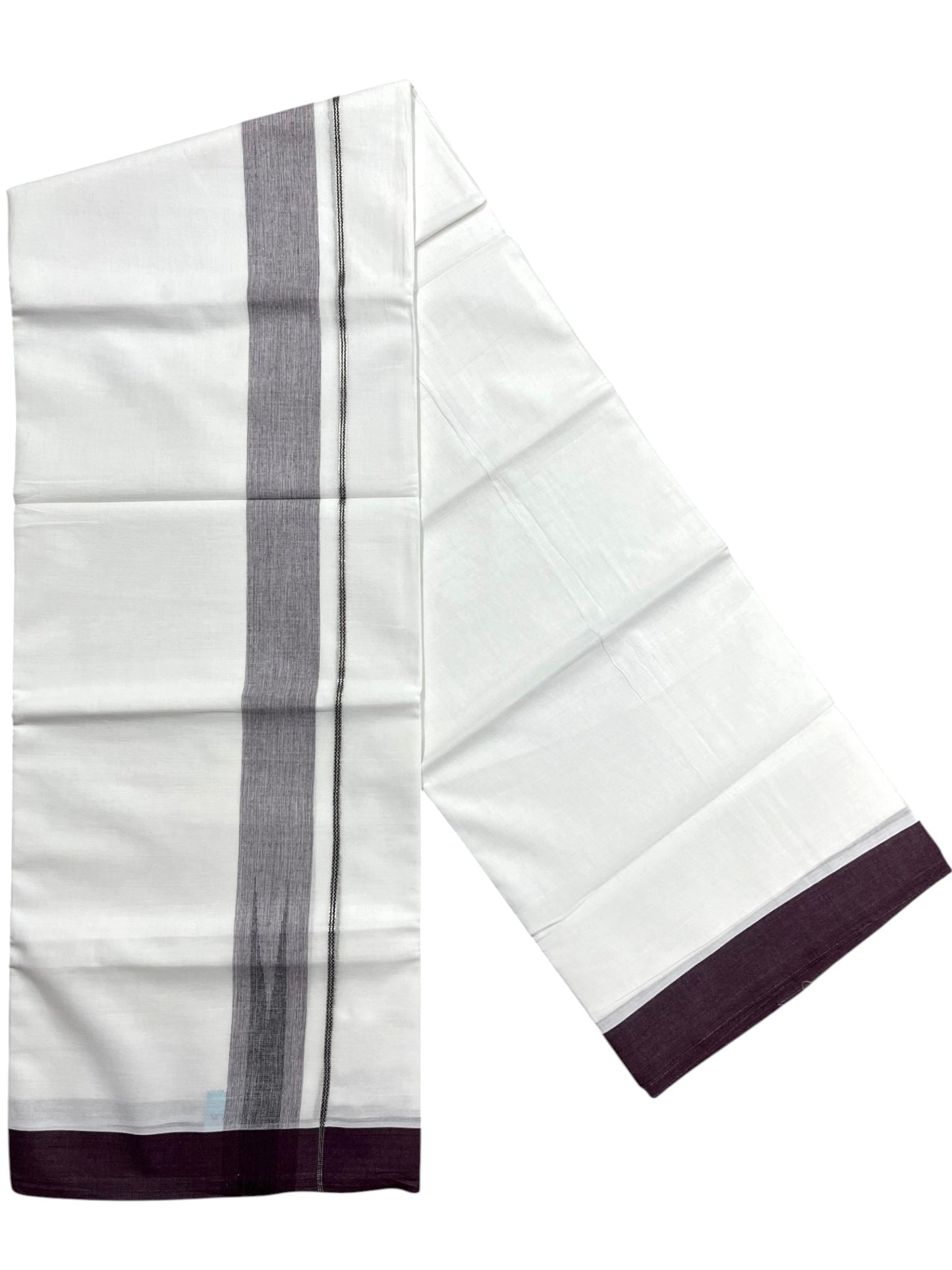 Southloom Pure White Cotton Mundu with Dark Purple Border (South Indian Kerala Dhoti)