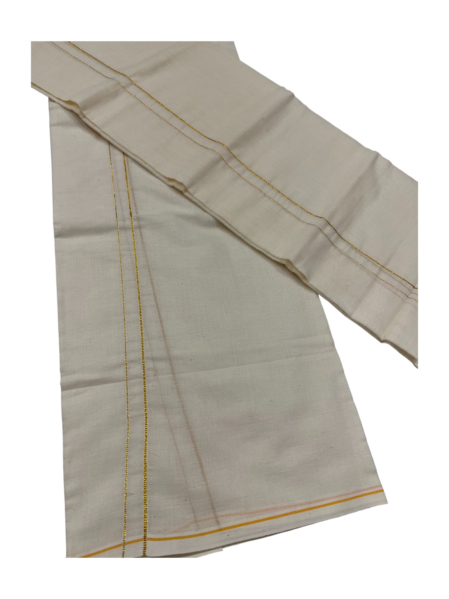 Kerala Cotton Mundum Neriyathum Single (Set Mundu) with Golden Eerkkil Kara