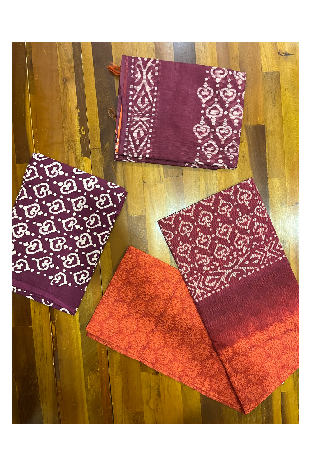 Southloom™ Kota Churidar Salwar Suit Material in Dark Orange with Floral Prints