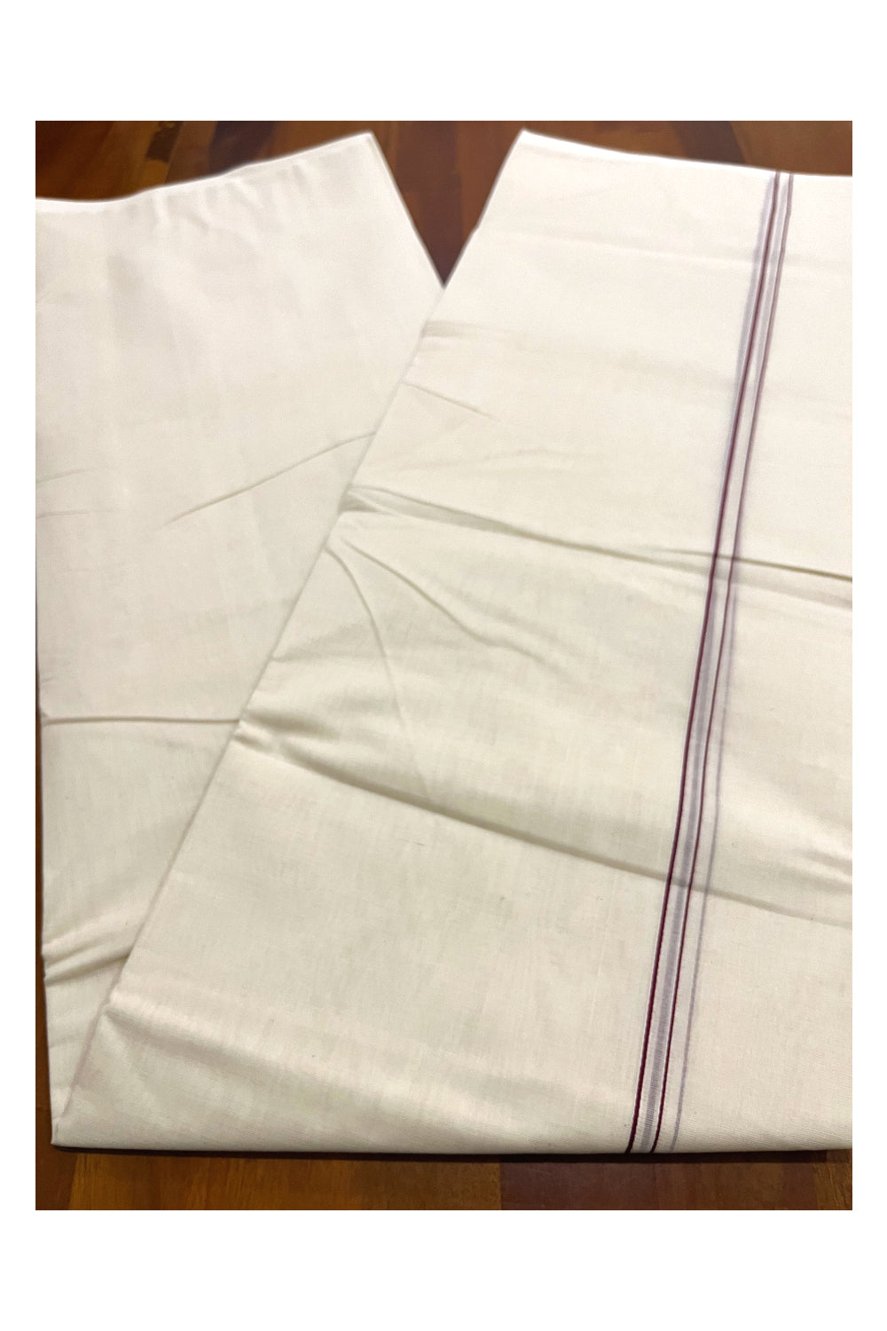 Southloom Premium Handloom Pure Cotton Mundu with Maroon Eerkkil Kara Border (South Indian Kerala Dhoti)