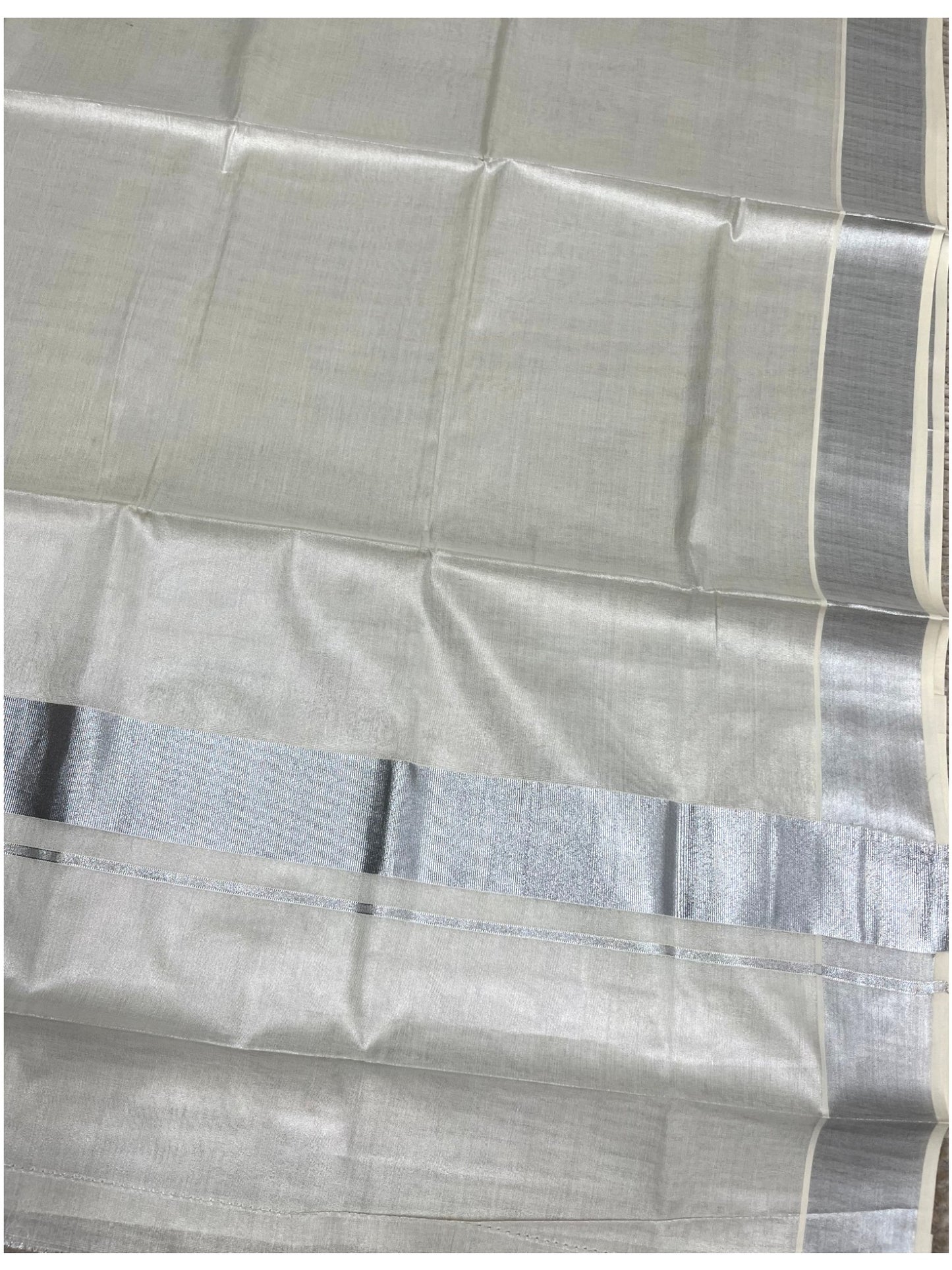 Southloom Kerala Tissue Silver Kasavu Saree