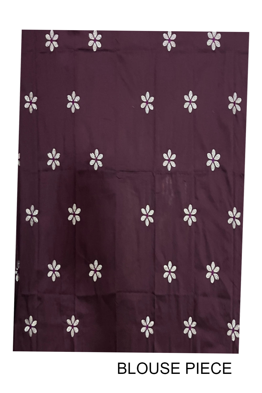 Kerala Silver Tissue Kasavu Saree with Floral Embroidery Works on Body and Purple Blouse Piece