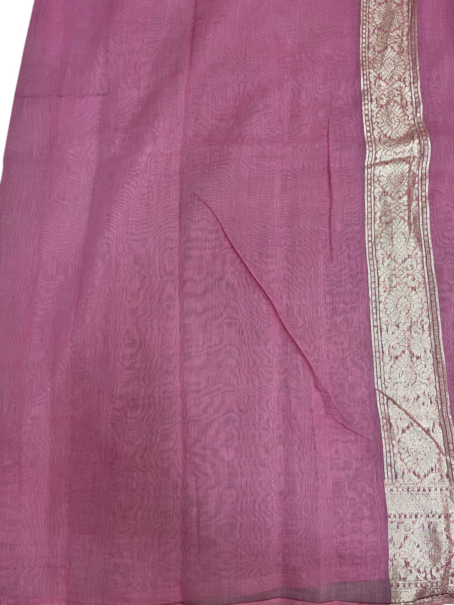 Southloom Cotton Banarasi Silk Saree with Woven Work on Body and Borders (Pink)
