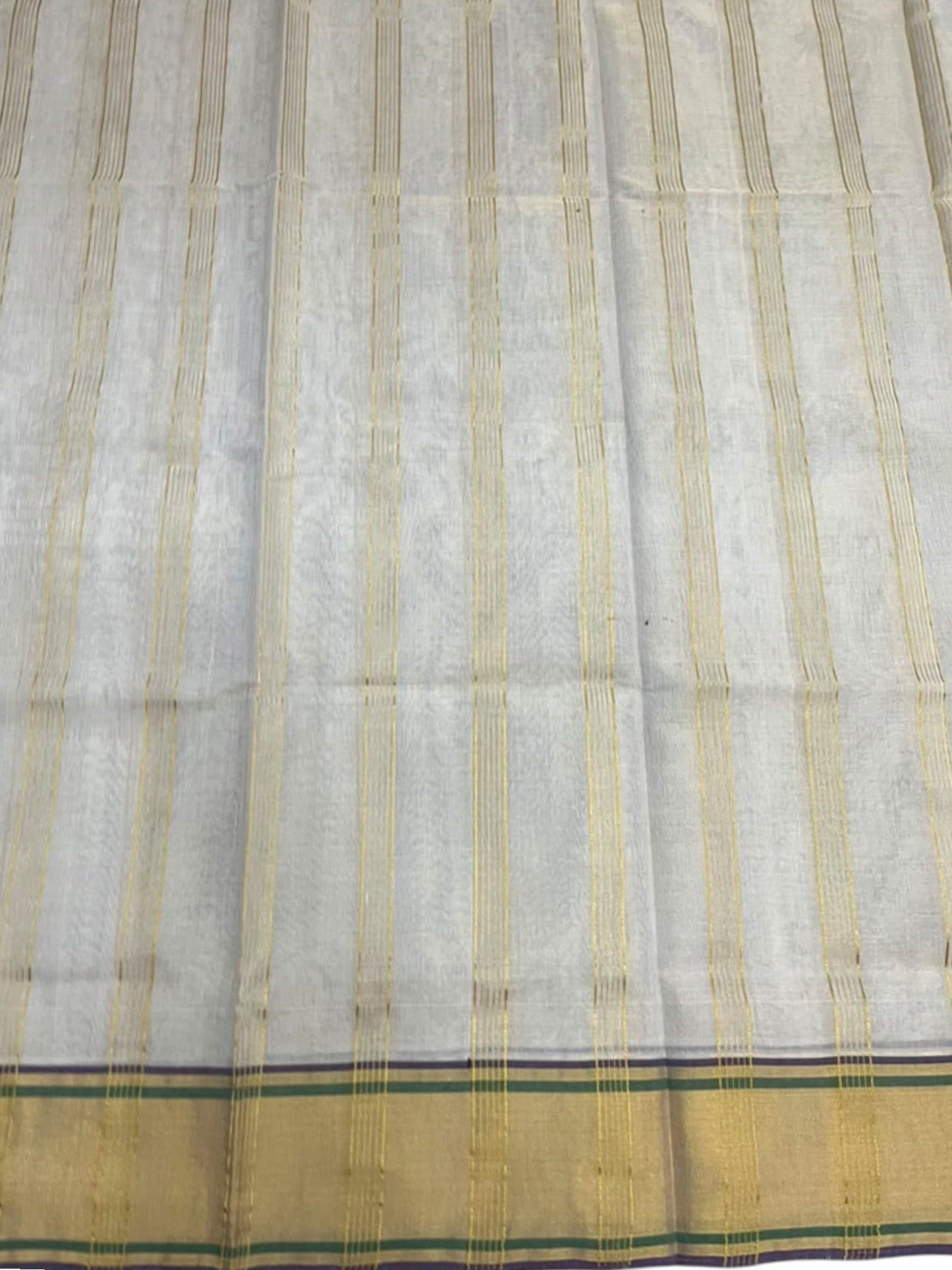 Southloom Premium Tissue Strips Handloom Set Mundu with Purple & Green Lines And Kasavu Border (2.80 Mtr) SL632