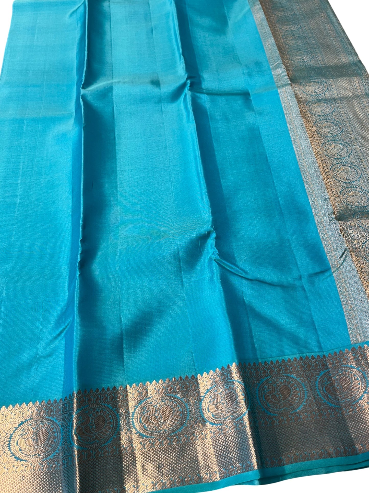 Southloom Pure Handloom Bridal Kanchipuram Silk Saree with Korvai Work (Blue)