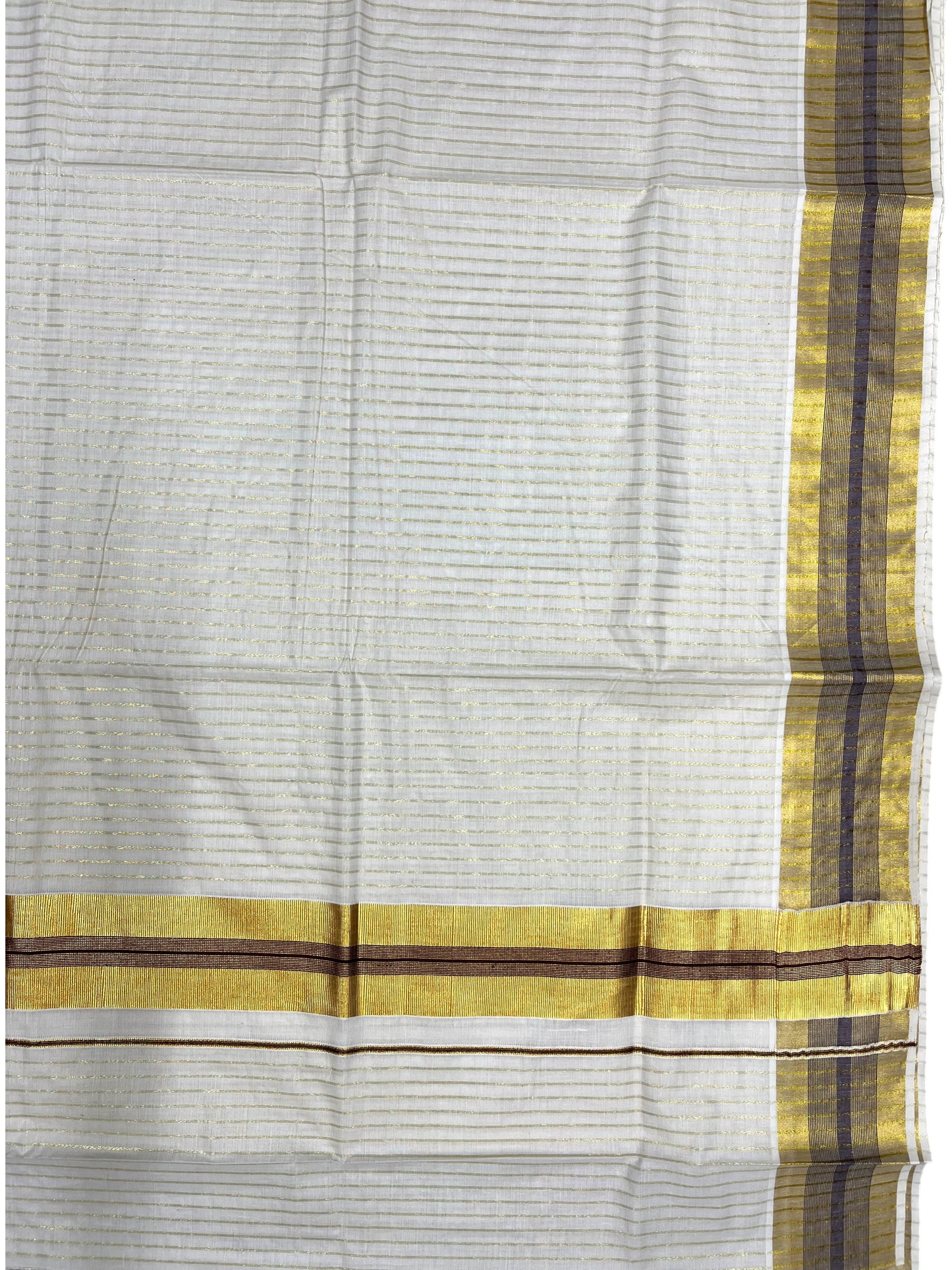 Southloom Pure Cotton Kerala Kasavu Lines Design Saree with Brown Border