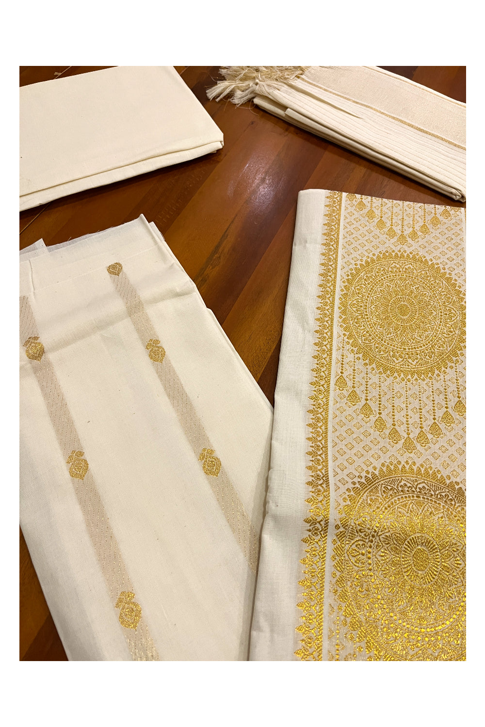 Kerala Cotton Churidar Salwar Material with Kasavu Woven Designs (include Shawl / Dupatta)