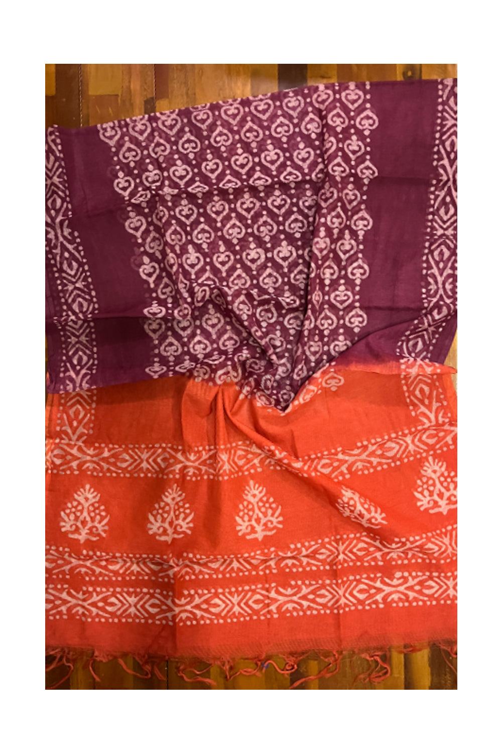 Southloom™ Kota Churidar Salwar Suit Material in Dark Orange with Floral Prints