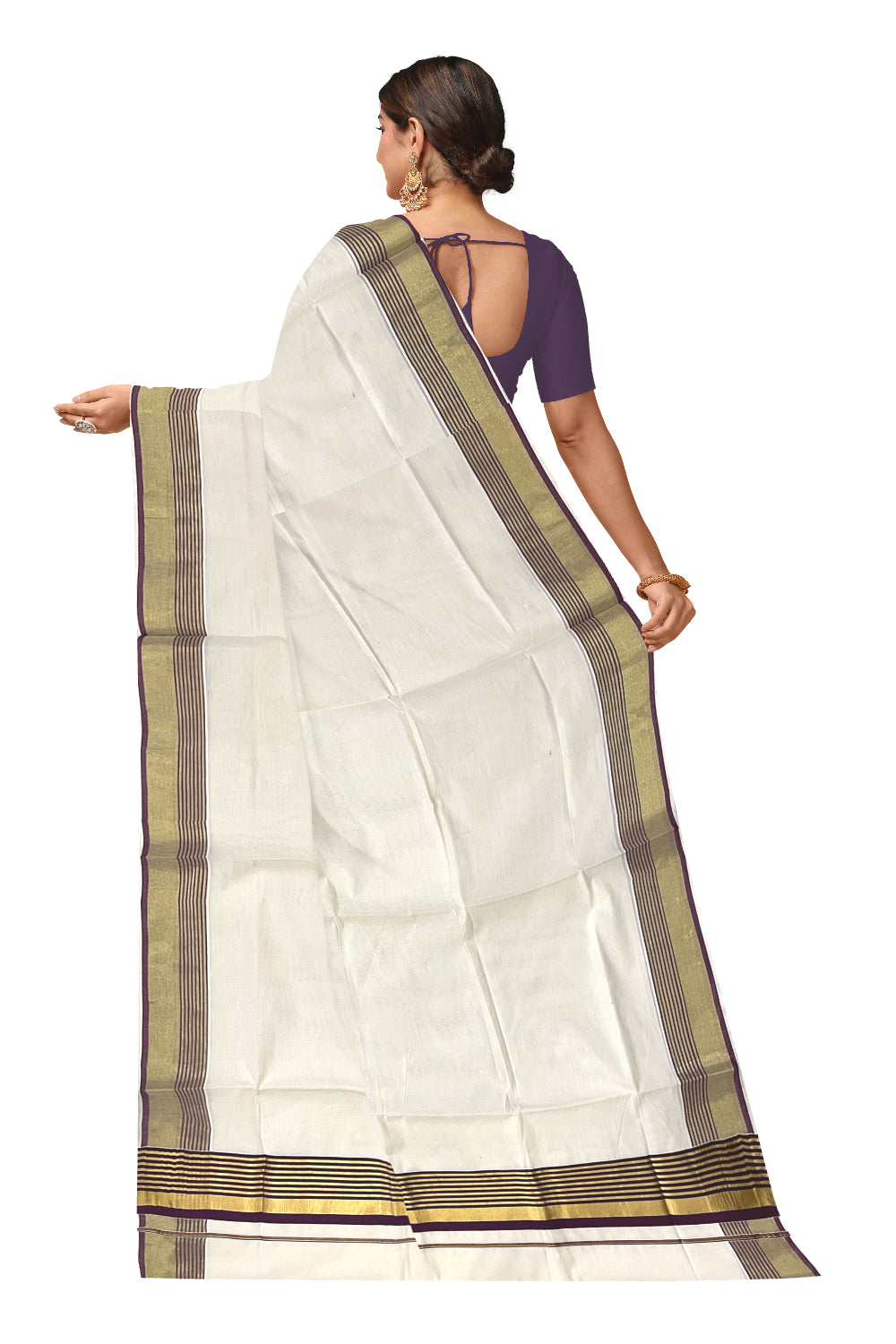 Kerala Pure Cotton Saree with Kasavu and Purple Border