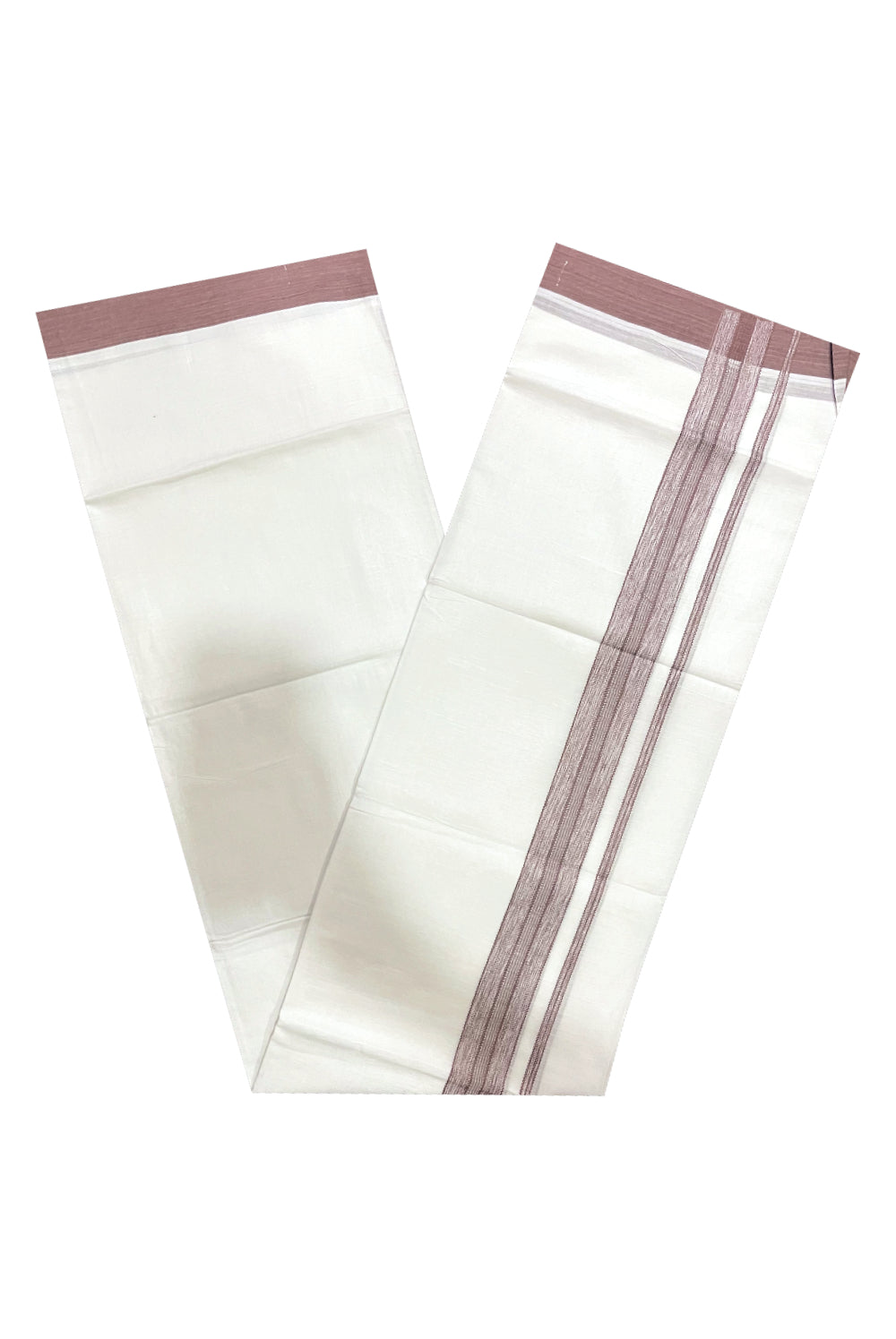 Pure White Cotton Double Mundu with Brown Border (South Indian Kerala Dhoti)