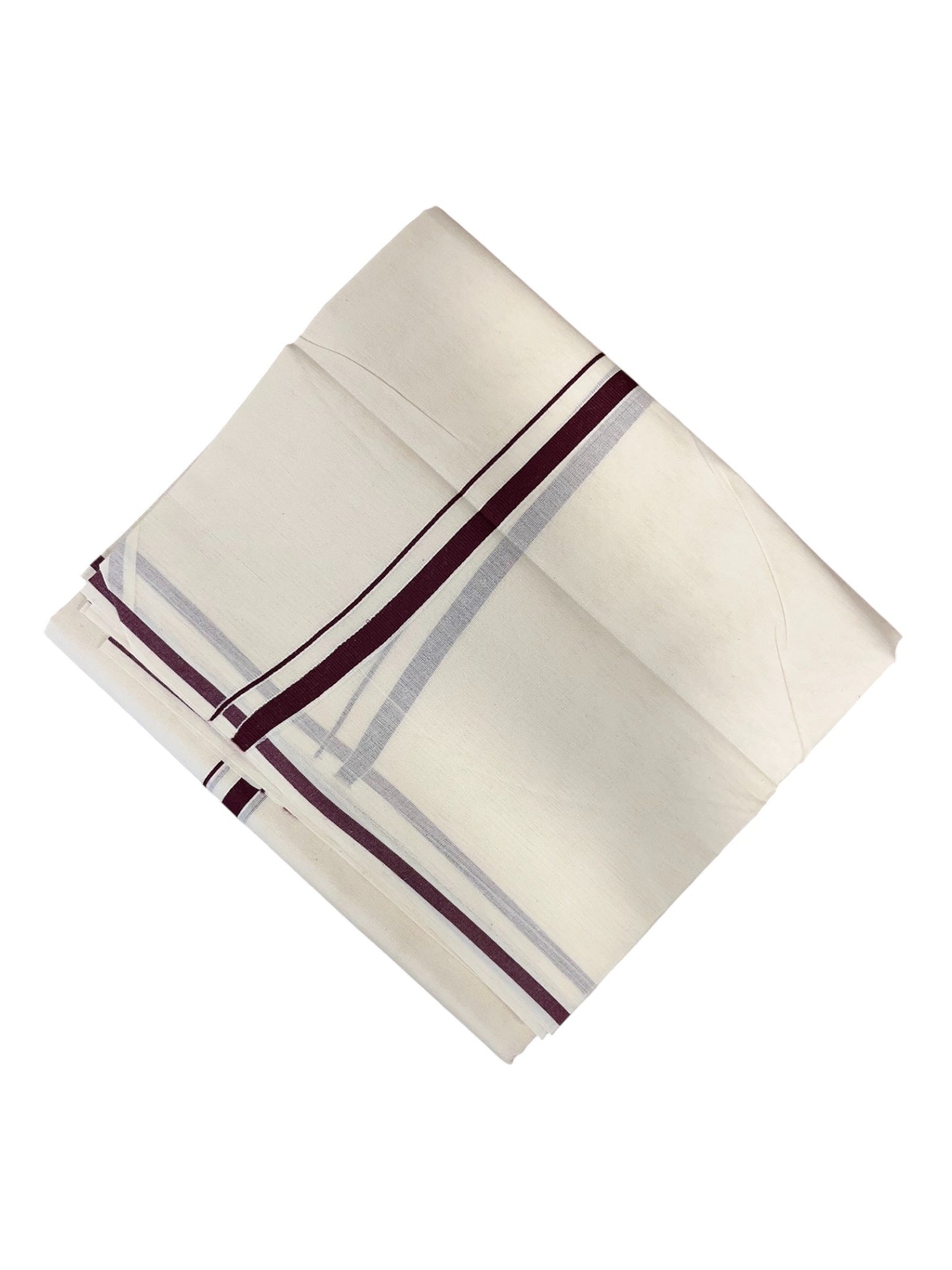 Southloom Kerala Pure Cotton Double Mundu with Maroon puliyilakara (South Indian Dhoti)