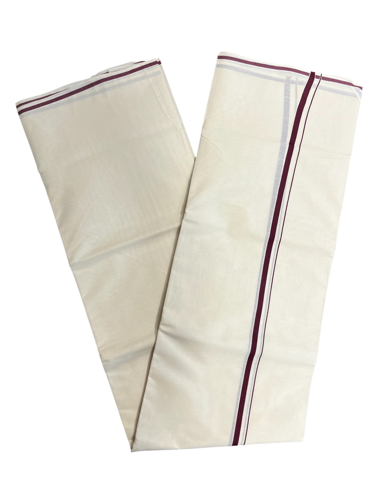 Southloom Kerala Pure Cotton Double Mundu with Maroon puliyilakara (South Indian Dhoti)