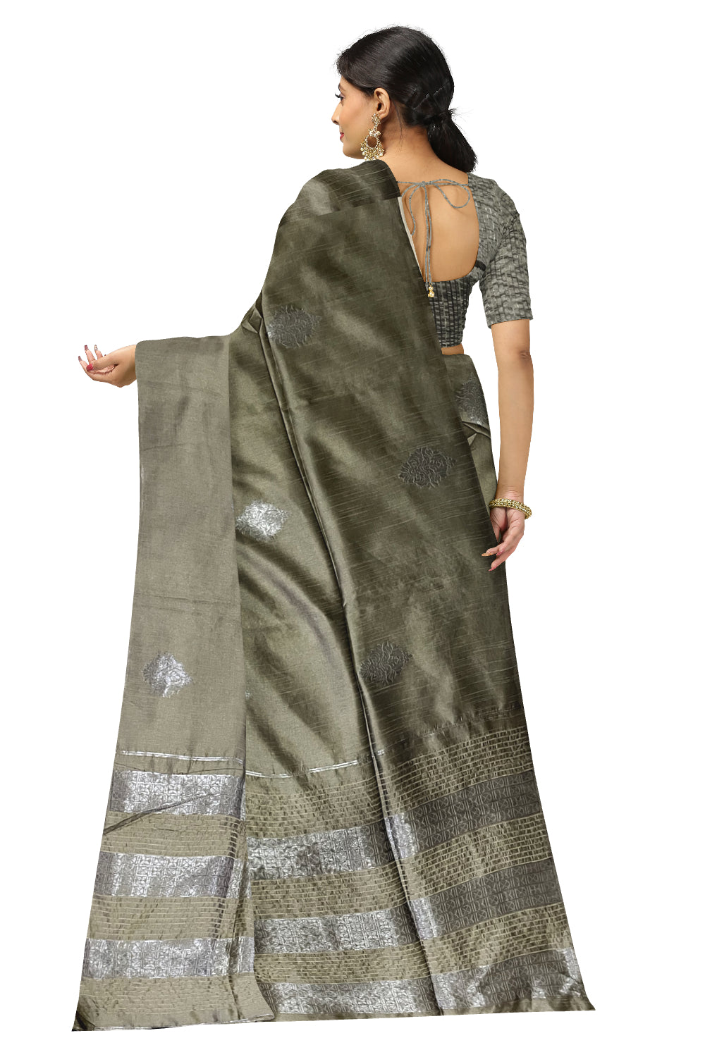 Southloom Semi SIlk Green Designer Saree with Woven Silver Zari Butta Works on Body