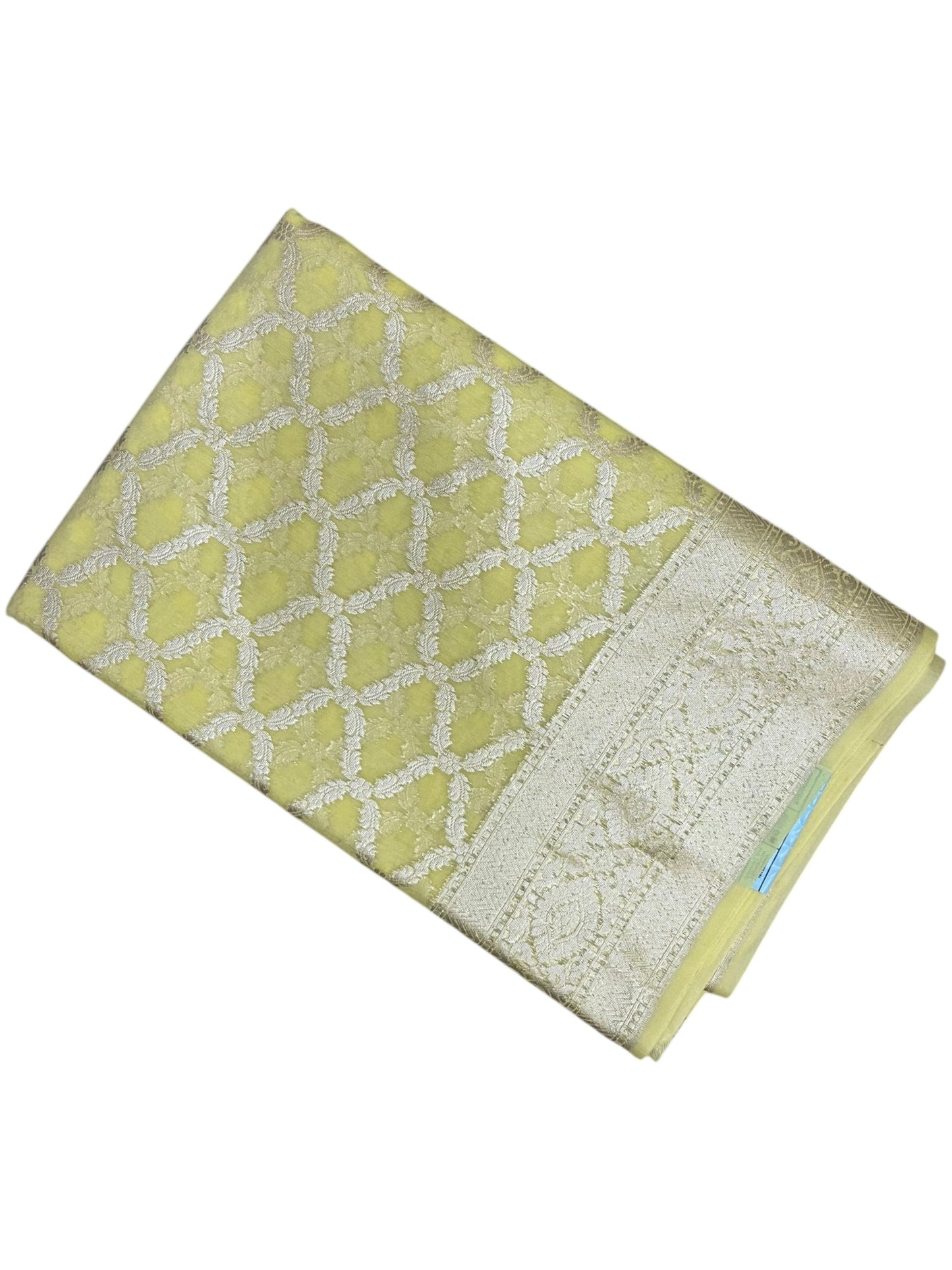 Southloom Cotton Banarasi Silk Saree with Woven Work on Body and Borders (Yellow)