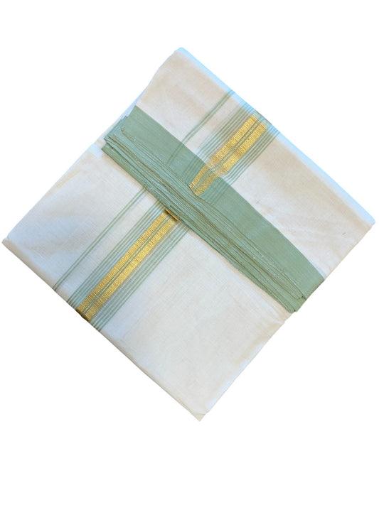 Southloom Premium Handloom Cotton Double Mundu with Gold and Green Border