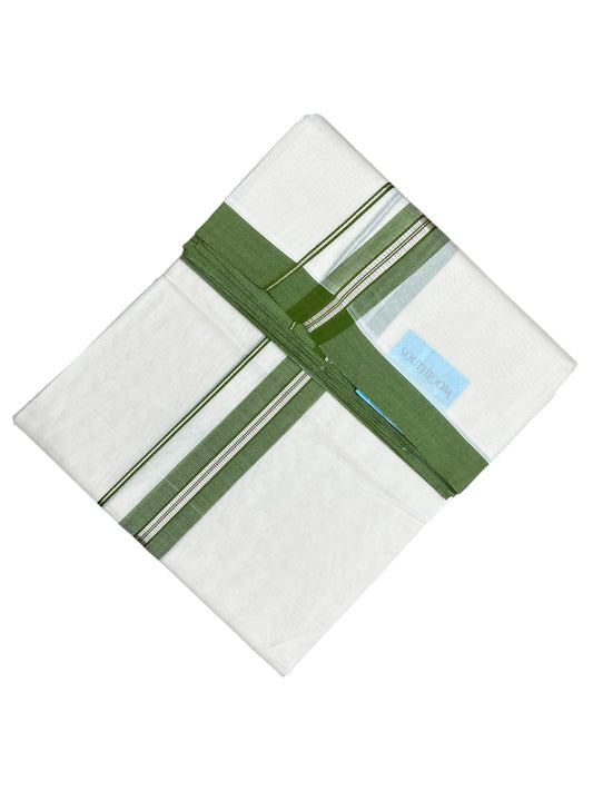 Southloom Pure Cotton Mundu with Silver Lines and Green Border (South Indian Kerala Dhoti)