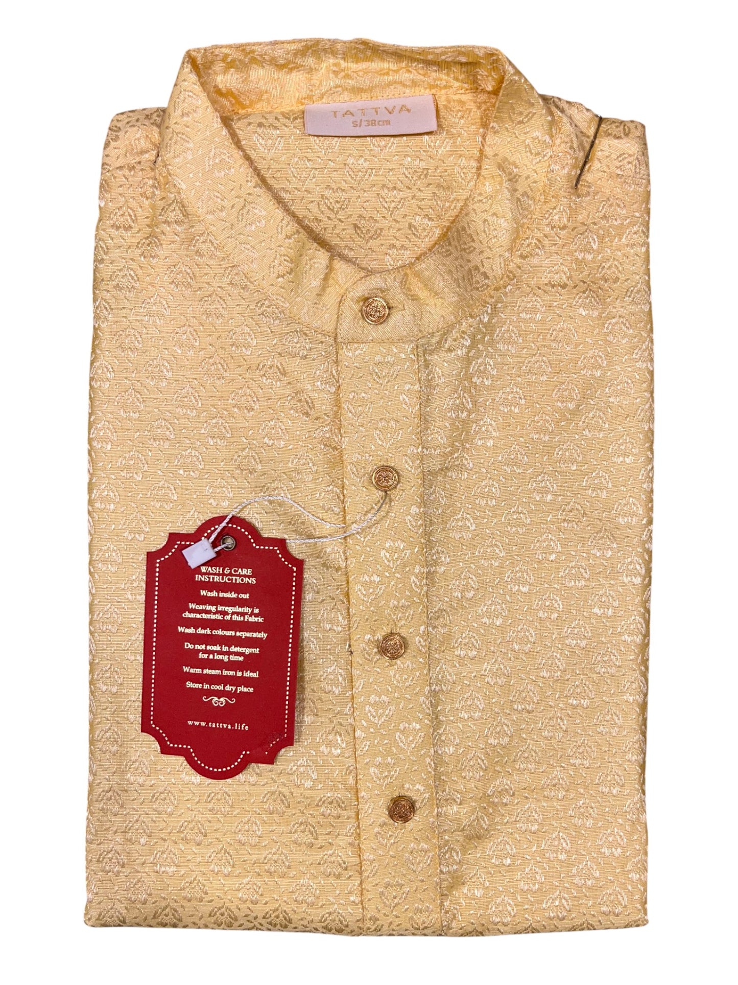 Southloom Semi Silk Short Kurta for Men in Light Yellow Colour