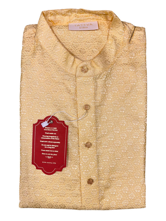 Southloom Semi Silk Short Kurta for Men in Light Yellow Colour