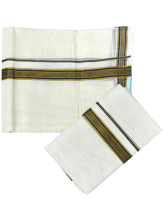 Southloom Pure Cotton Kerala Single Set Mundu (Mundum Neriyathum) with Black Kasavu Border in 2.80 Mtrs