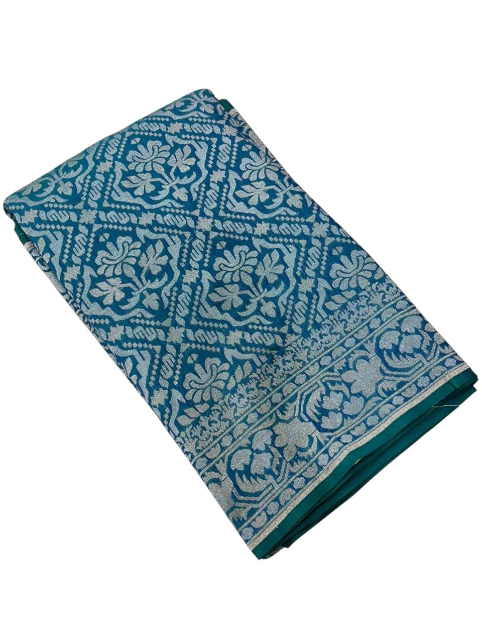 Southloom Pure Banarasi Silk Saree with Woven Work on Body and Borders (Peacock Green And Blue)