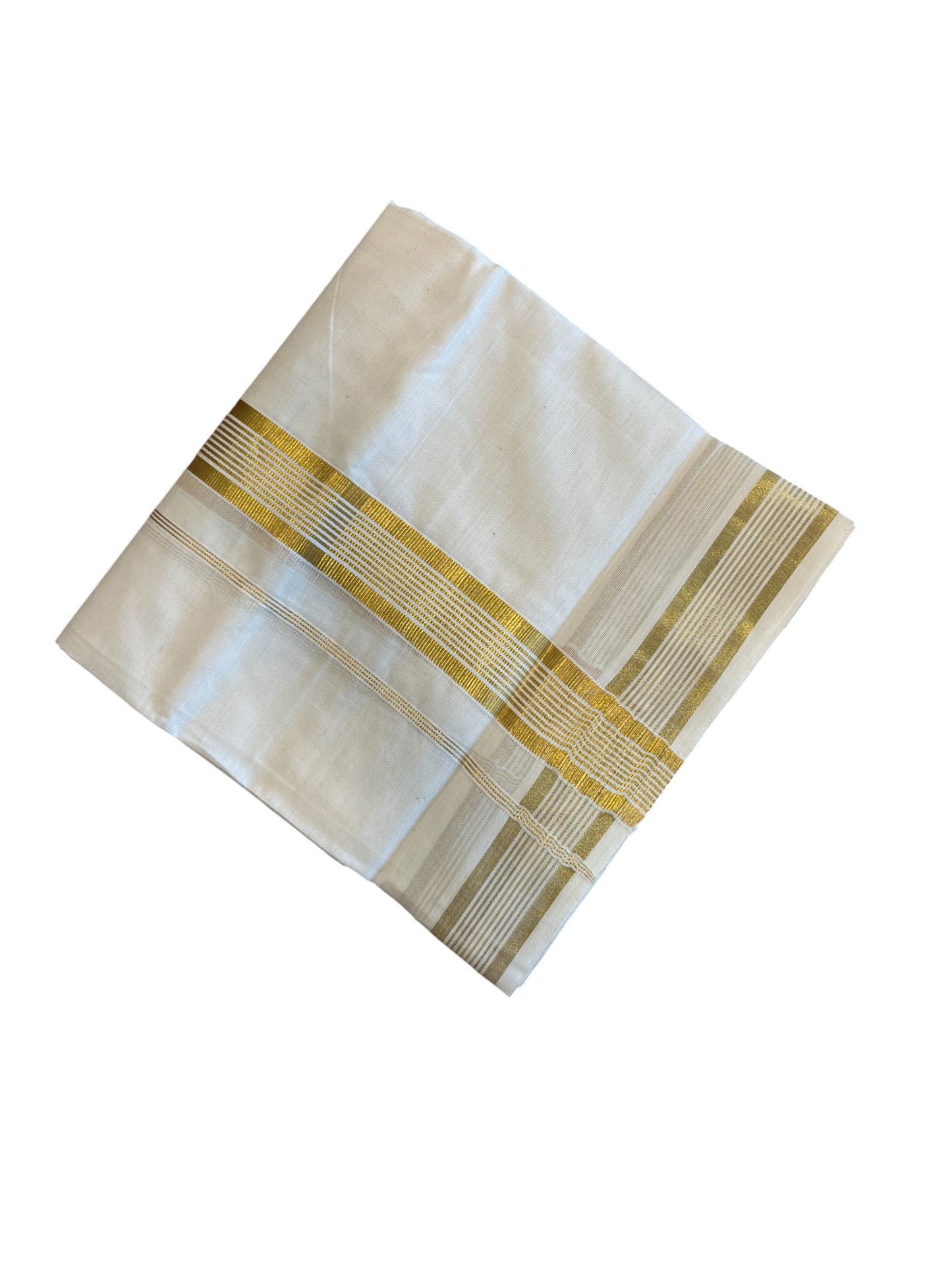 Southloom Kerala Pure Cotton Double Mundu with Gold Border (South Indian Dhoti)