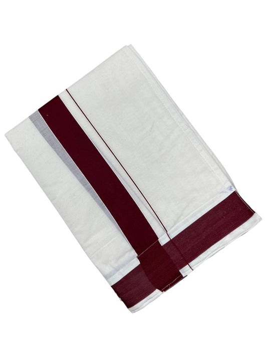 Southloom Kerala Cotton Velcro Double Mundu with Maroon Border (South Indian Kerala Dhoti) in 3.85 mtrs
