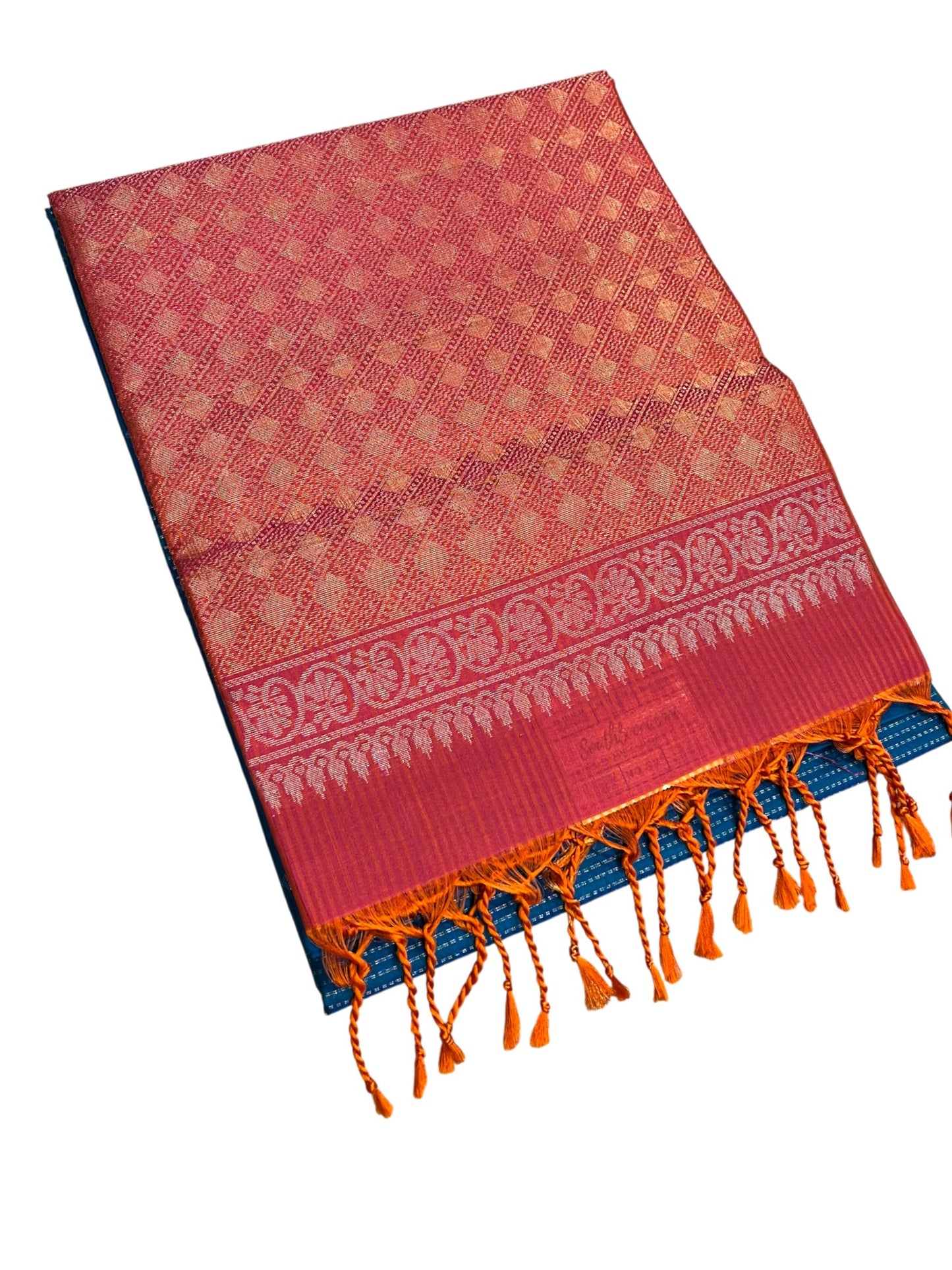 Southloom Pure Handloom Bridal Kanchipuram Silk Saree with Korvai Work (Blue & Orange)