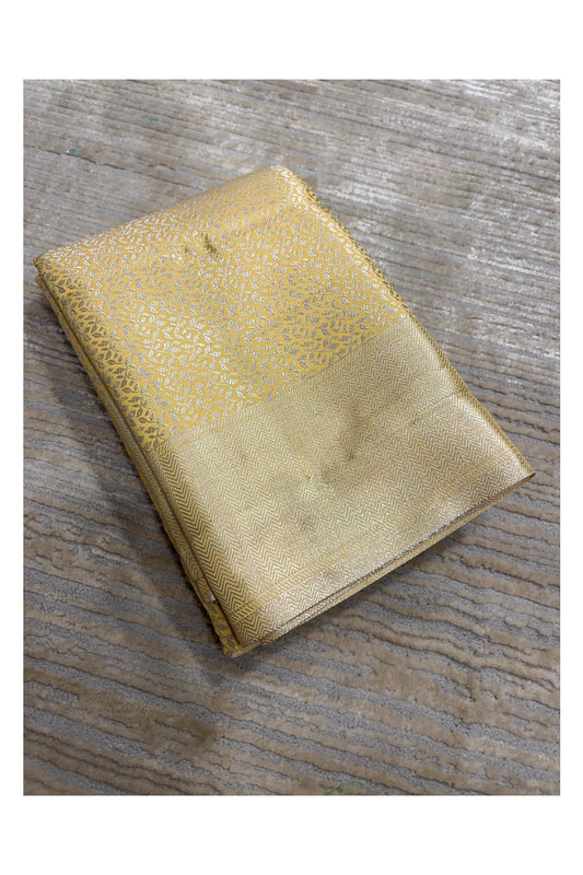 Southloom Brocade Silk Saree with Silver Zari Work in Yellow Pastel Shade