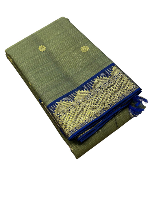 Southloom Premium Bridal Handloom Kanchipuram Silk Saree With Korvai Works (Green)
