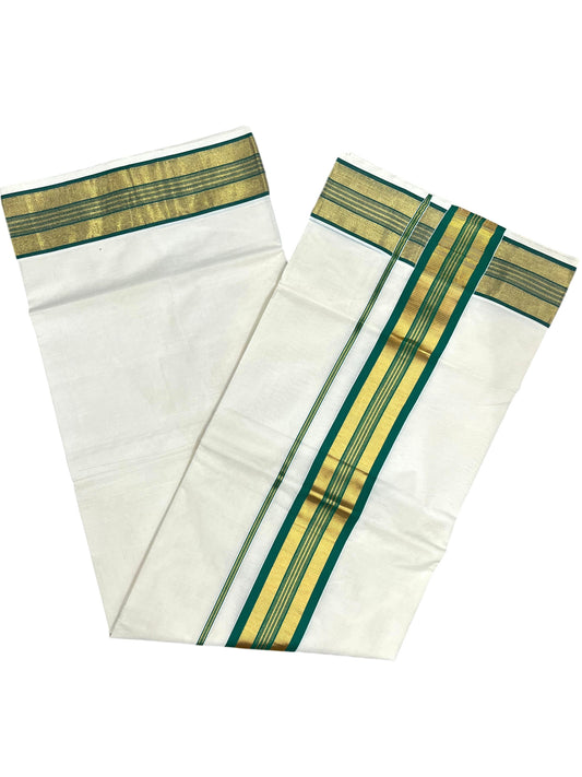 Southloom Kerala Cotton Kasavu Saree with Green Border