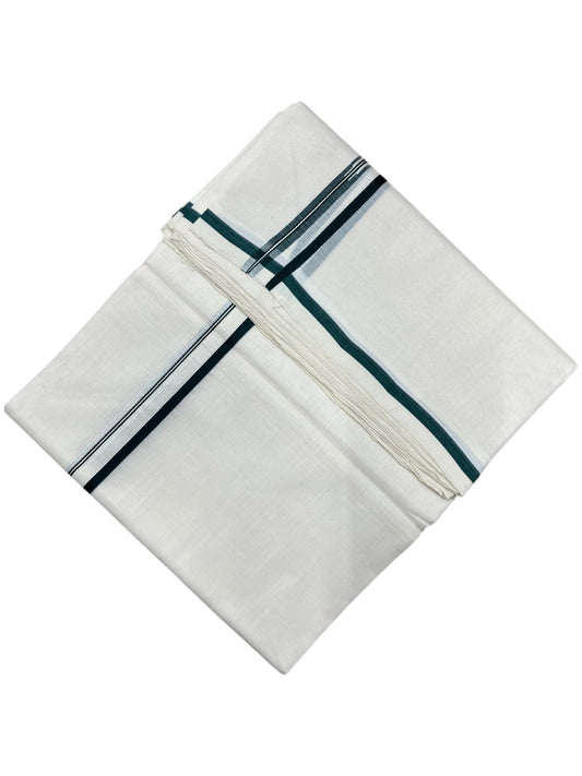 Southloom Premium Handloom Cotton Double Mundu with Green Chutti Kara Border