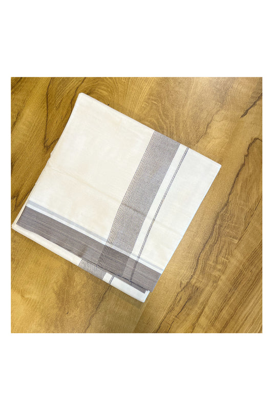 Pure Cotton Mundu with  Grey Lines and  Grey Border (South Indian Kerala Dhoti)
