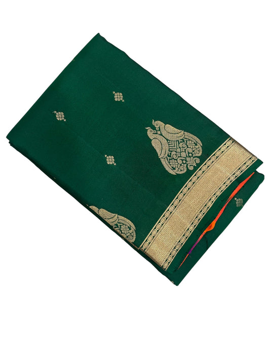 Southloom Pure Handloom Bridal Kanchipuram Silk Saree with Korvai Work(Green &Orange)