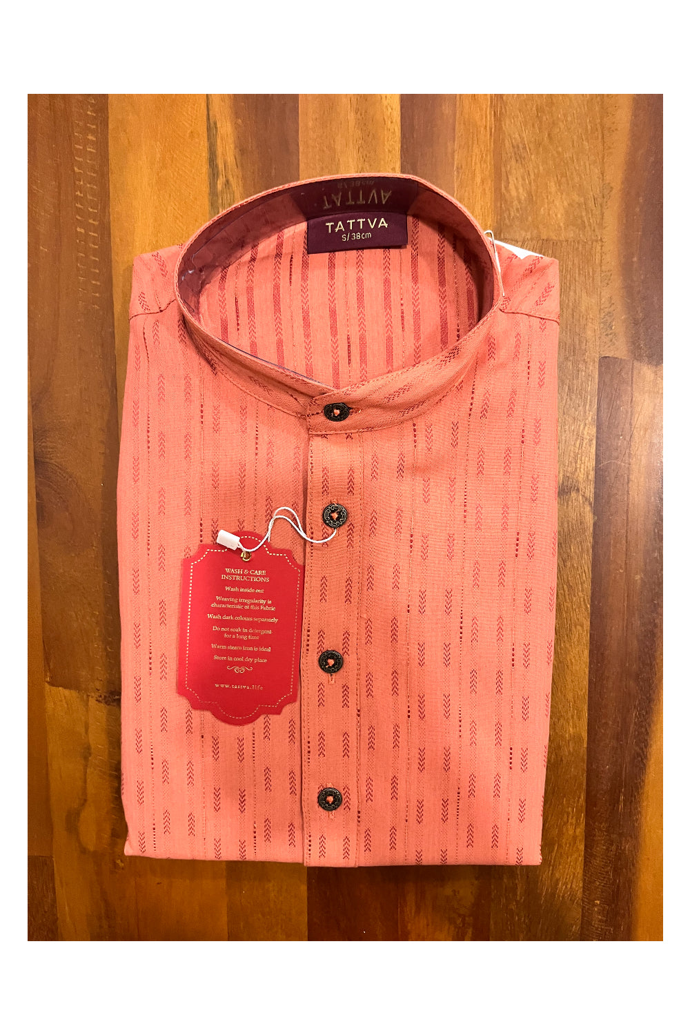 Southloom Brick Red Woven Works Semi Silk Short Kurta for Men