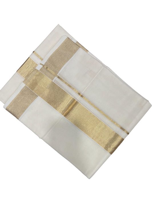 Southloom Premium Handloom Cotton Double Mundu with Gold And Silver Kasavu Border