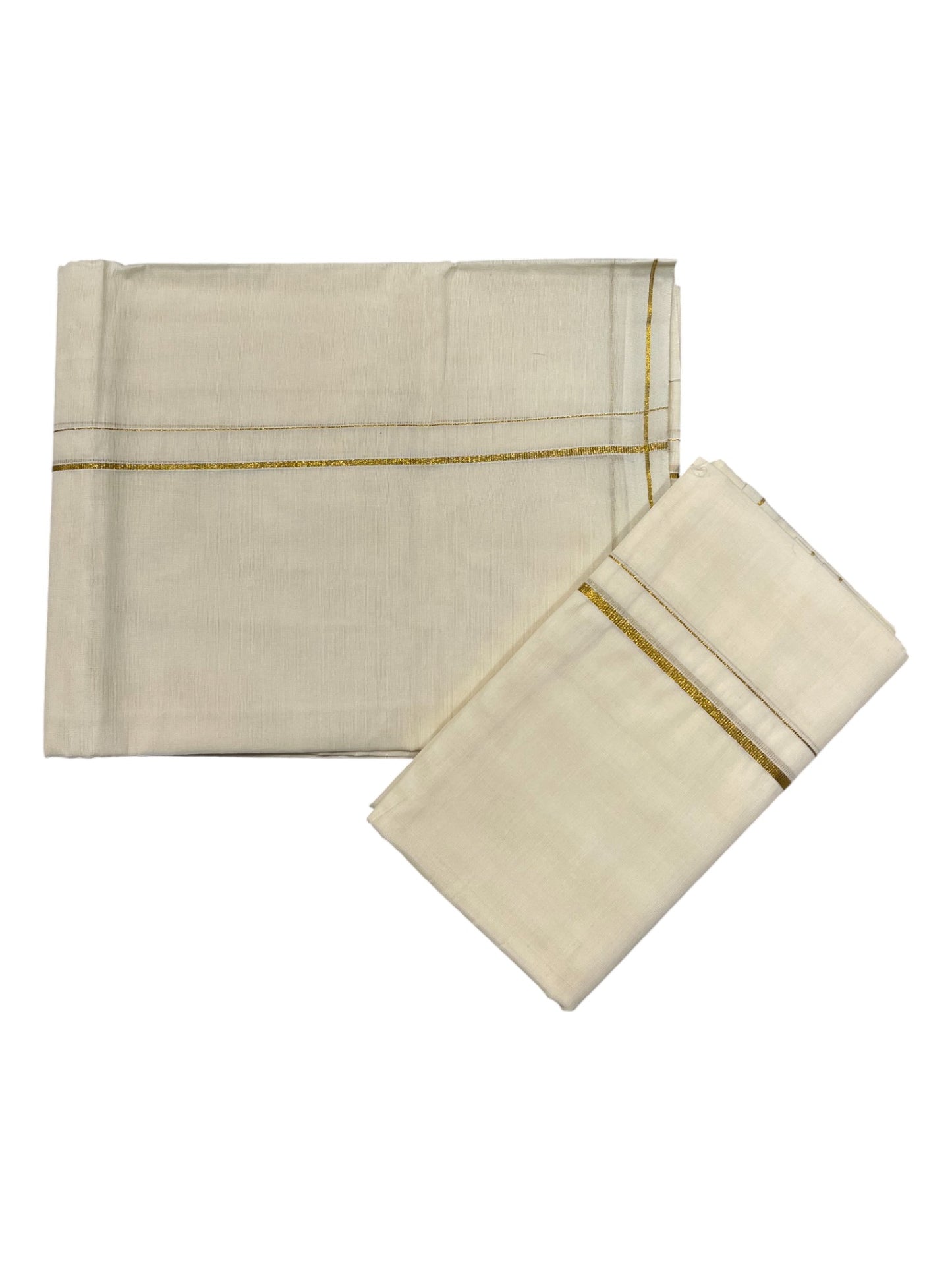 Kerala Cotton Mundum Neriyathum Single (Set Mundu) with Golden Puliyilakkara