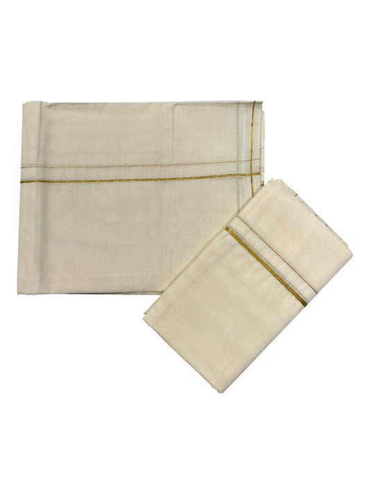 Kerala Cotton Mundum Neriyathum Single (Set Mundu) with Golden Puliyilakkara
