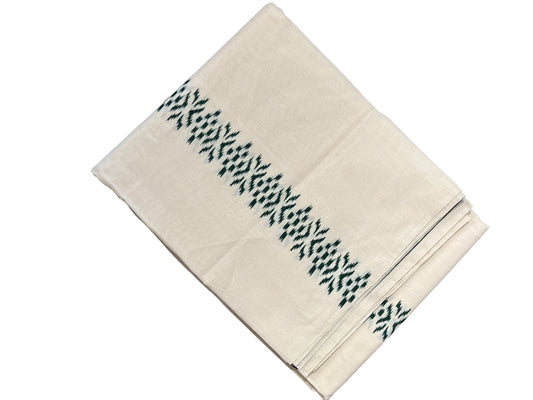 Southloom Pure Cotton Mundu with Ikat Design Green print (South Indian Kerala Dhoti)