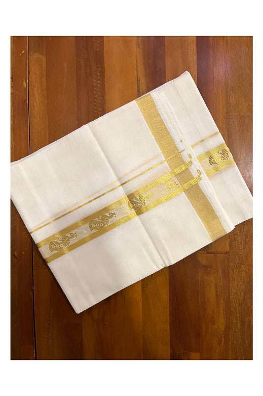 Southloom Premium Handloom Cotton Mundu with Kasavu Peacock Woven Border