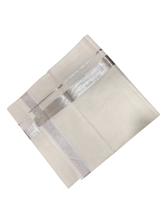 Southloom Kerala Cotton Double Mundu with Silver Border  (South Indian Dhoti)
