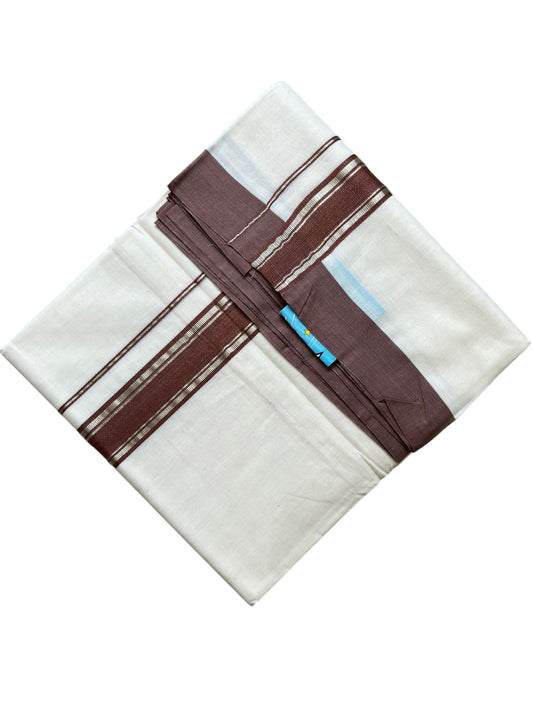 Southloom Pure Cotton Mundu with Golden Lines and Dark Brown Border (South Indian Kerala Dhoti)