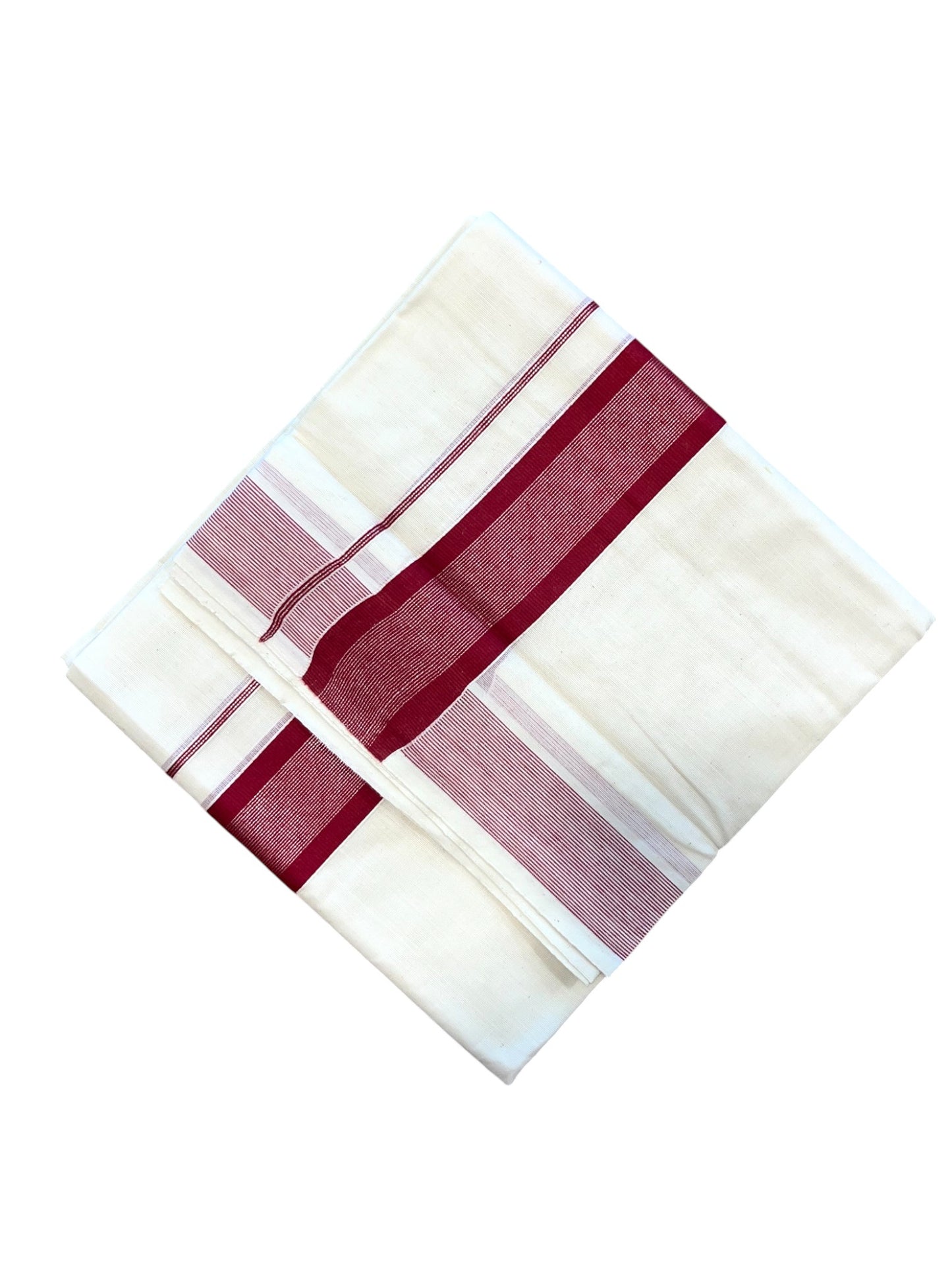 Southloom Kerala Pure Cotton Double Mundu with Silver Lines & Maroon Border (South Indian Dhoti)
