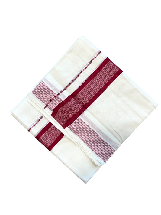 Southloom Kerala Pure Cotton Double Mundu with Silver Lines & Maroon Border (South Indian Dhoti)